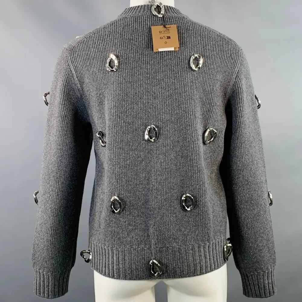 BURBERRY Size XS Grey Embellishment Cashmere Wool Crew Neck Sweater - Picture 4 of 6